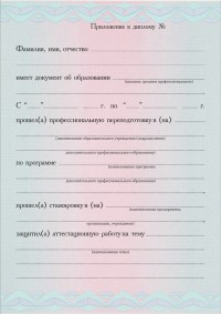 Бланк приложения к диплому с типографским текстом формат А5 Стандартный плюс (лицевая сторона)